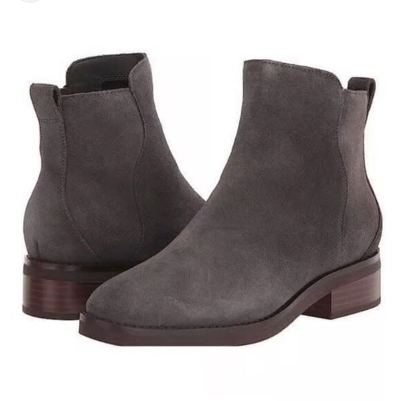 Cole Haan River Waterproof Suede Booties in Gray with Wood Heel 8.5 NWOB - Picture 1 of 11